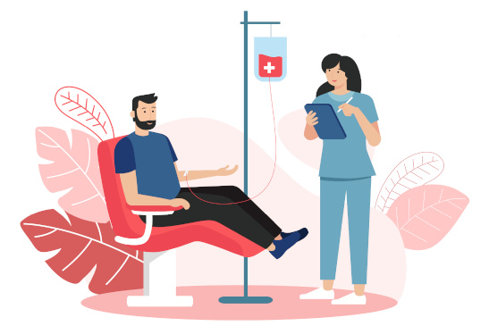 Grafik Mann bei einer Bluttransfusion