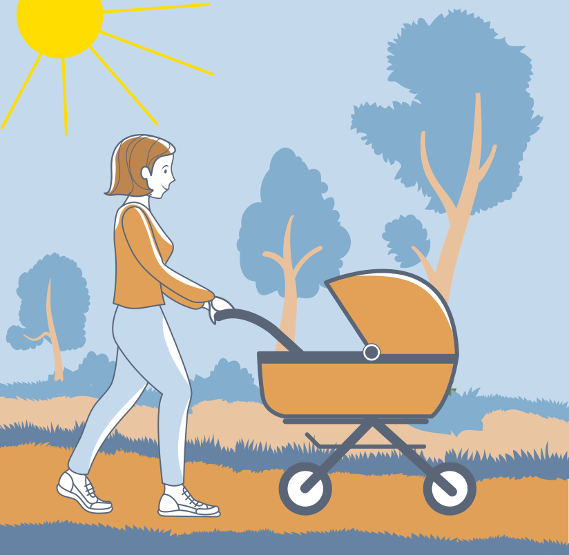Symbolbild: Bewegung im Alltag – ein Spaziergang mit dem Kinderwagen
