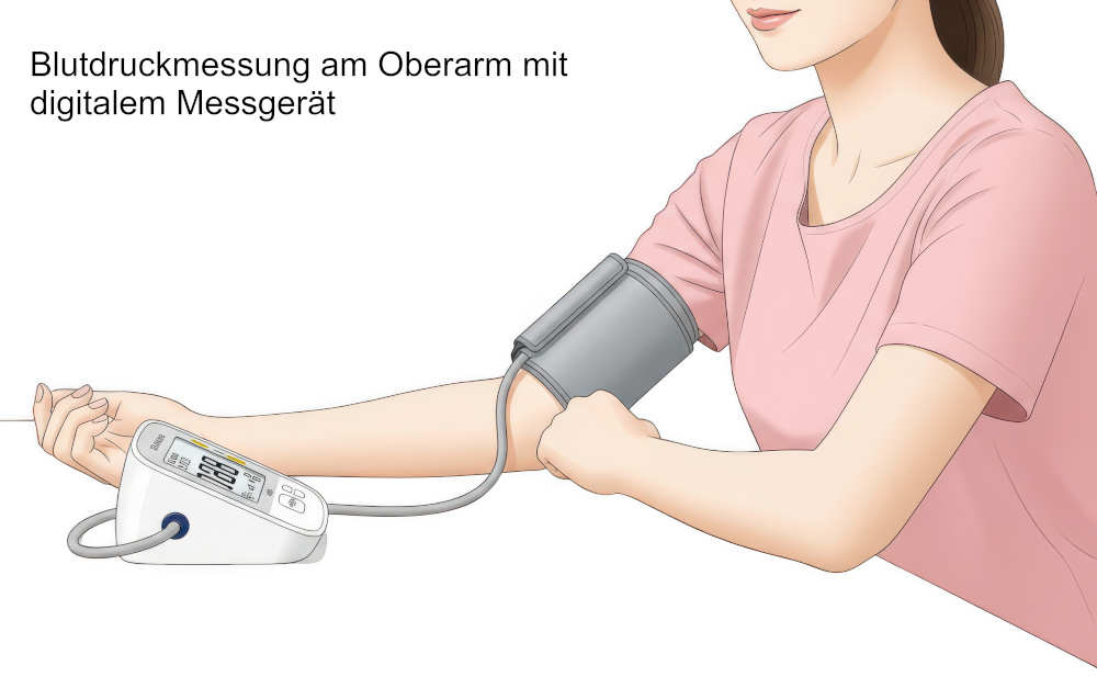 Grafik Frau mit Blutdruckmessgerät für zu Hause